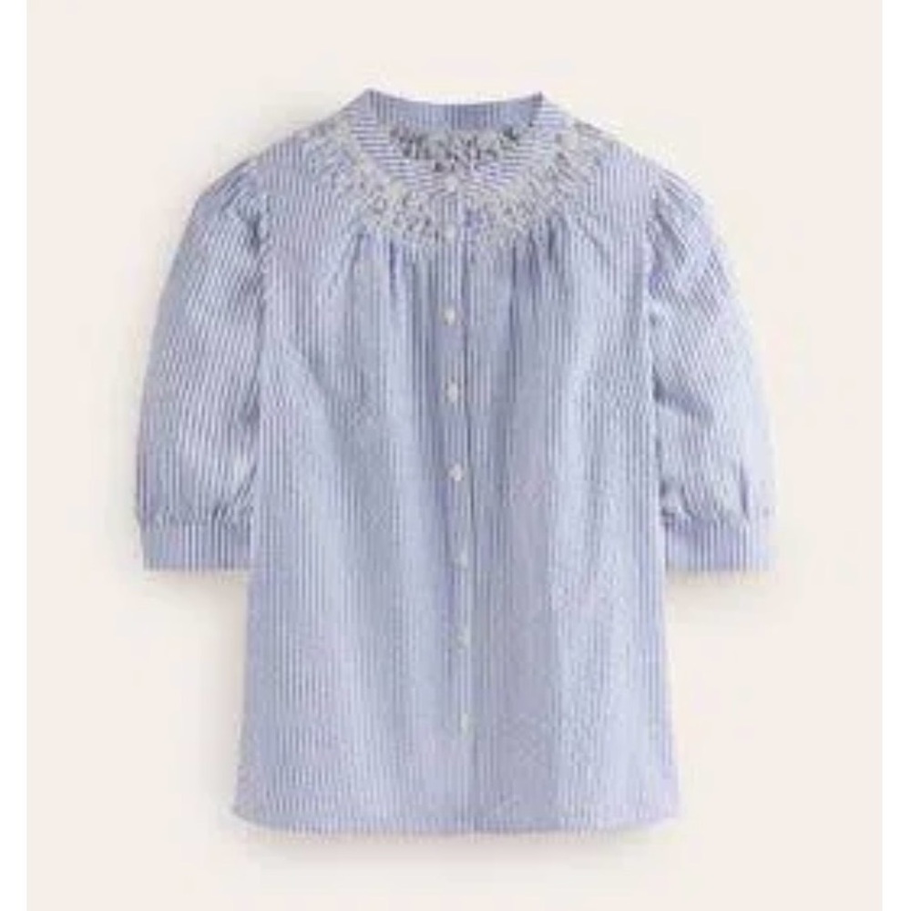 BODEN ADA seersucker, blue and white top size 14